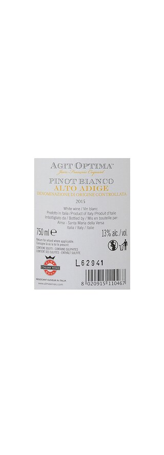 Italie - Italië | Lombardia - Alto Adige D.O.C. | Agit Optima Pinot Bianco 15 Blanc 