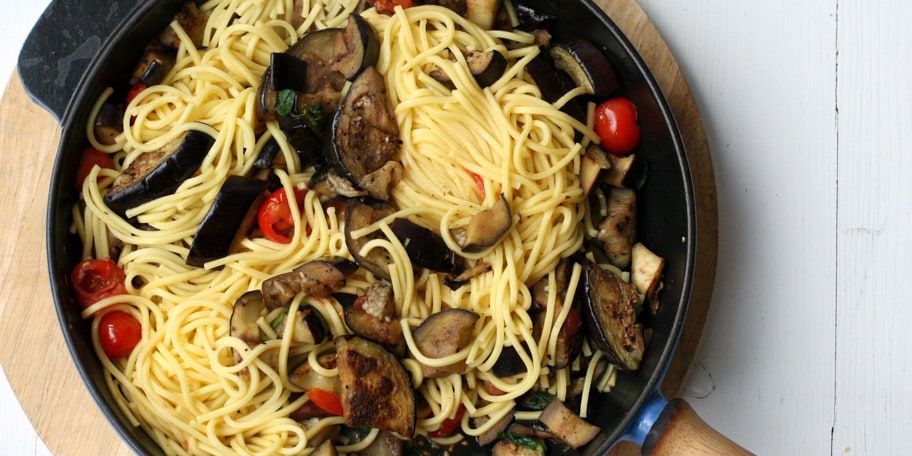 Spaghetti met aubergines