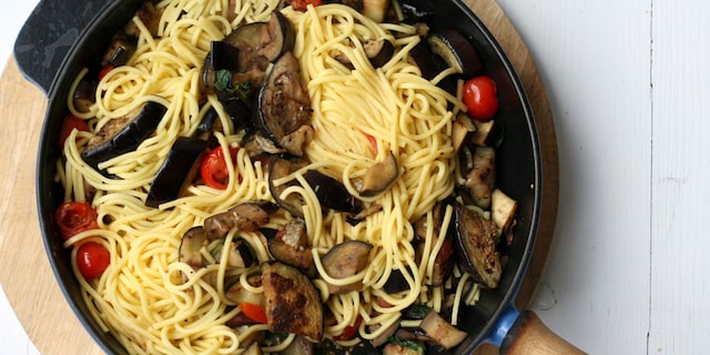 Spaghetti met aubergines