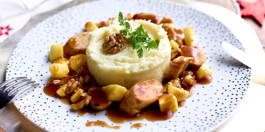 Gebakken vegetarische pensen met appels, noten en Luikse siroop