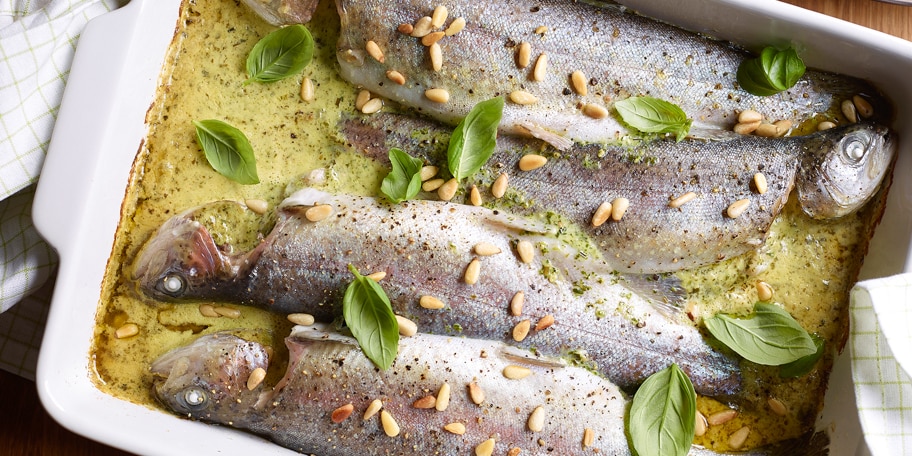 Truites farcies à la crème de pesto