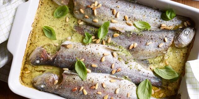 Truites farcies à la crème de pesto