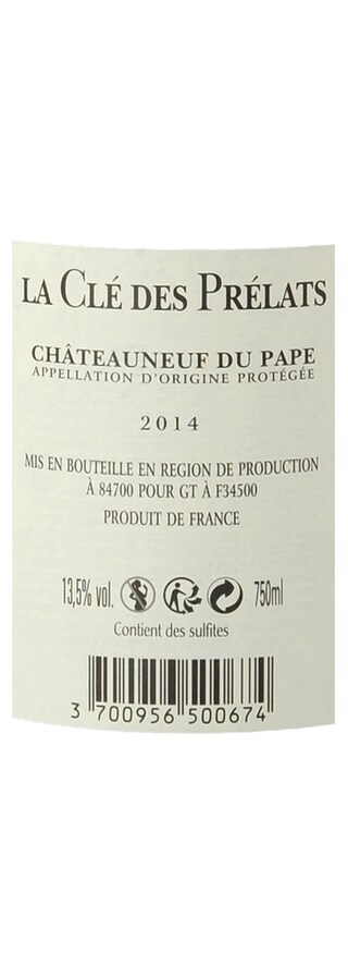 FR RHONE CHATEAUNEUF DU PAPE | La Clé des Prelats 14 Rouge 