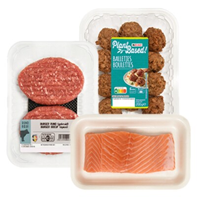 Viande, poisson et produits vé­gé­ta­riens