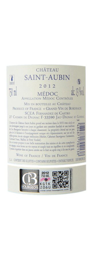 FR BORDEAUX MEDOC | CHATEAU SAINT AUBIN 2012 