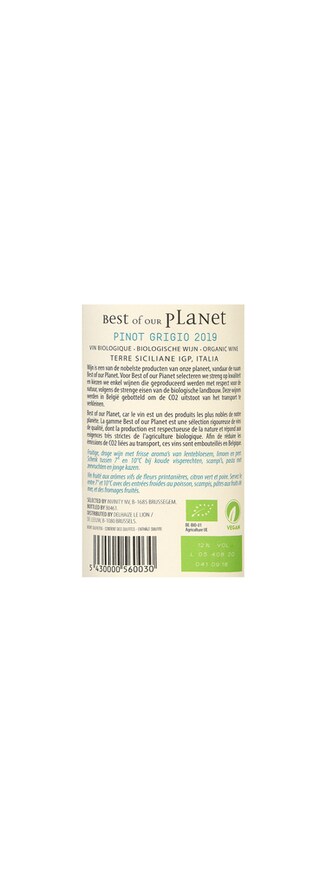 Italie - Italië | SICILIA IGP | Best Of Our Planet Pinot Grigio 2019 | BIO 