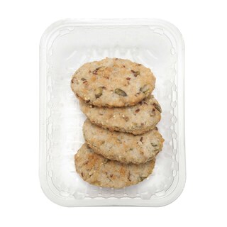 Delhaize | Vegetarische burger op basis van boerenkool and quinoa, gepaneerd en voorgegaard. 