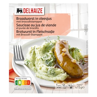 Delhaize | Saucisse | Jus de viande-Purée de broccoli 