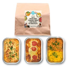Vedgebag | 3 plats | Moussaka | Lasagne Bolognaise | Boeuf Stroganoff