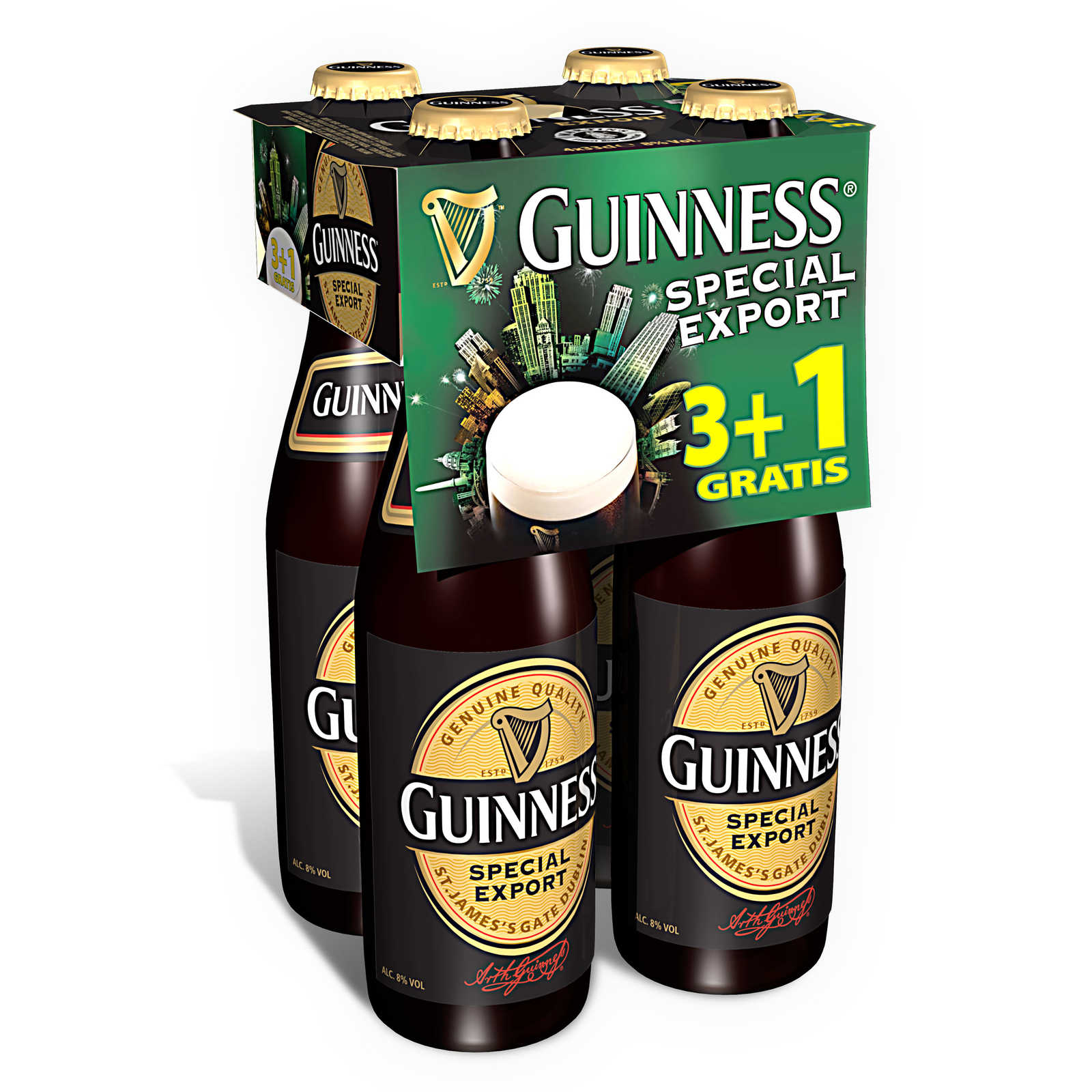 Guinness Bier | Stout | 8% | Fles 3+1 gratis