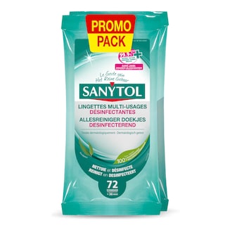 Sanytol | Lingettes | Désinfectantes | 2x72st | Duopack 1+1 