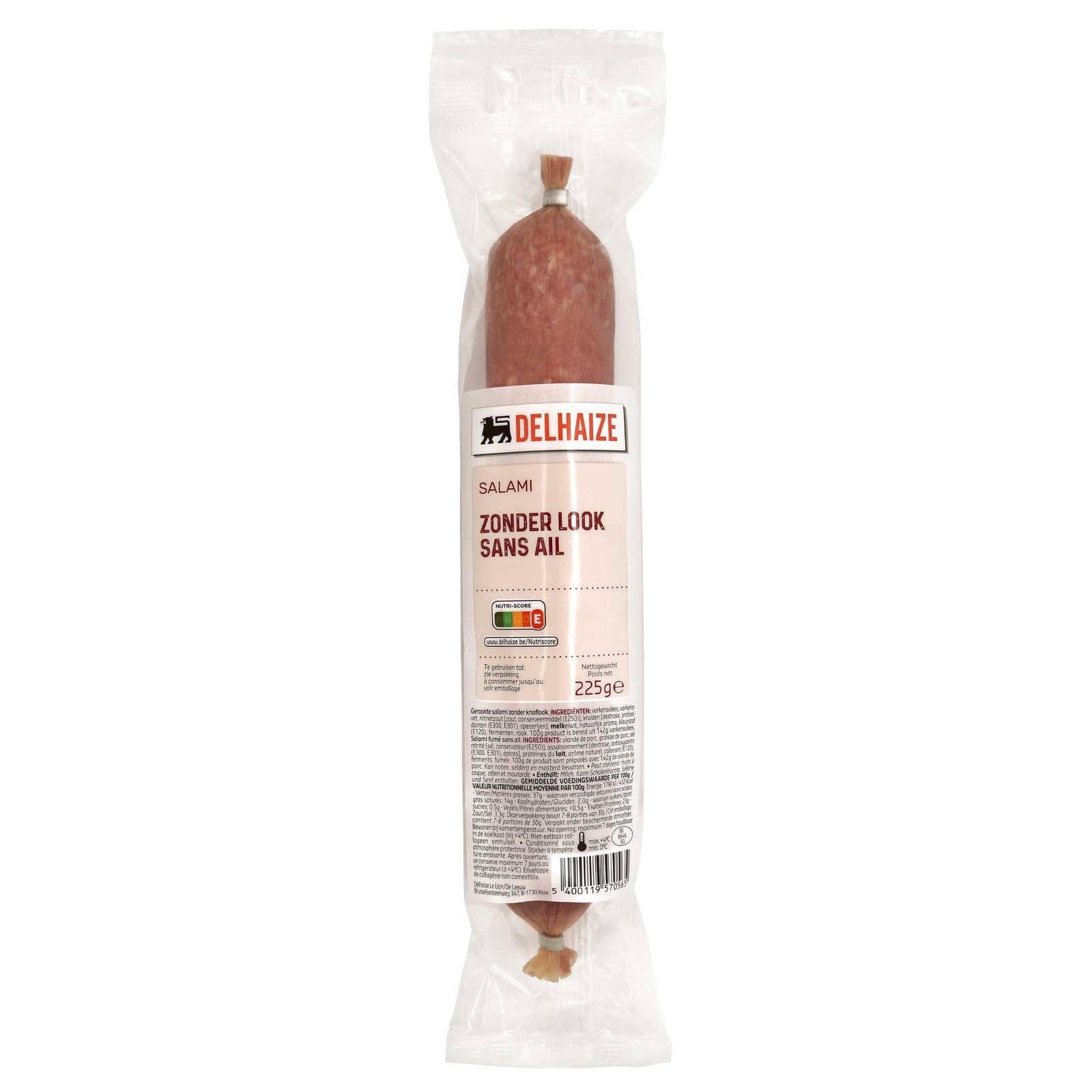 Delhaize Salami Zonder look 225 gr Delhaize