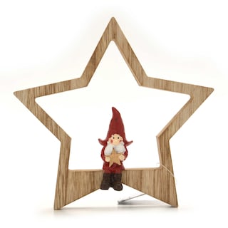 Delhaize | Houten deco ster met Kerstman 