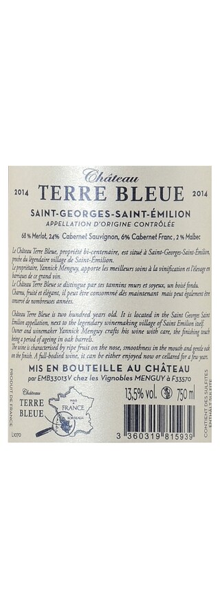 FR BORDEAUX ST GEORGES ST EMIL | Château Terre Bleue 2014 