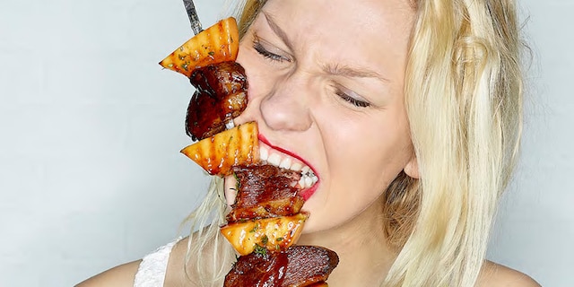 Brochettes van meloen en eend