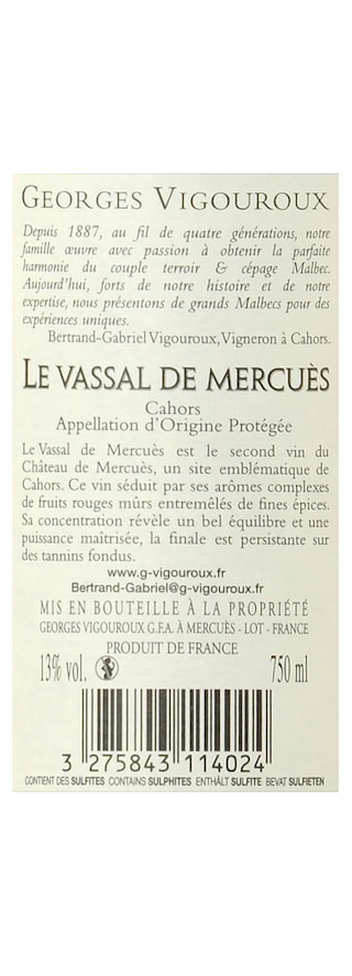 France - Frankrijk | Sud Ouest - Cahors | Vassal de Mercues 2015 Rouge 