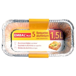 EMBAL'alu | Aluminium Bakjes | 1.5L | Met Deksels | 5st 