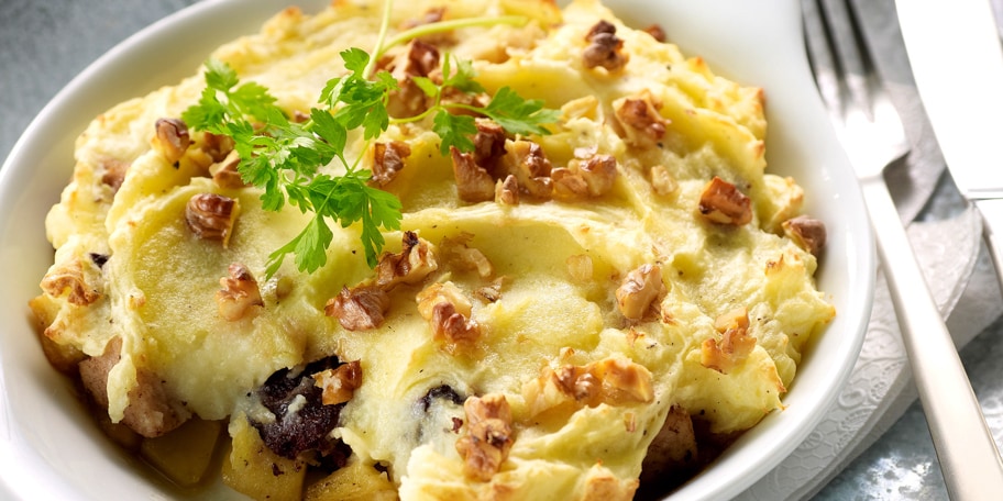 Parmentiers au boudin de Noël, aux pommes et aux noix