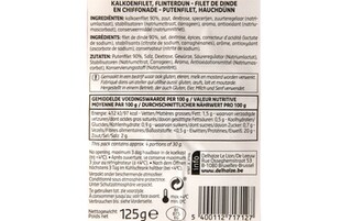 Delhaize | Kalkoenfilet | Flinterdun | Sneden 125 gr