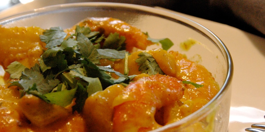 Scampi’s met mango en curry