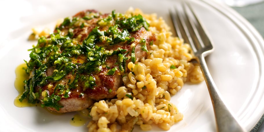 Varkensmignonette met gremolata en tarwe