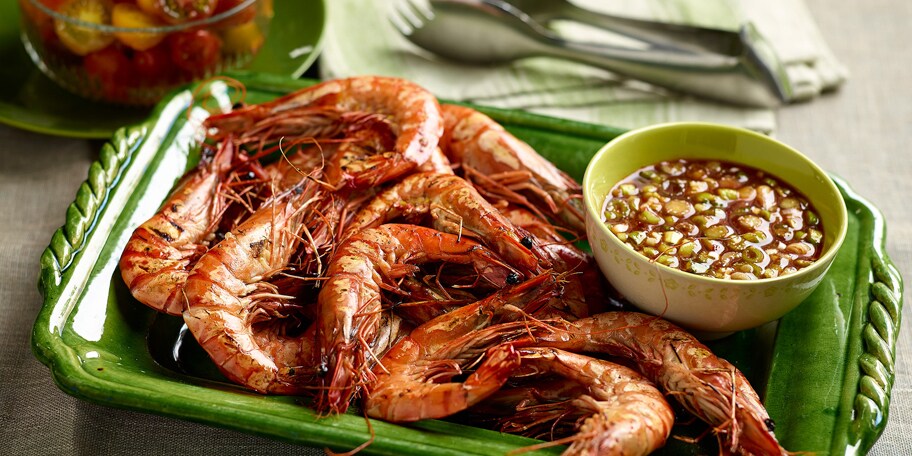 Gegrilde garnalen met hun sausje