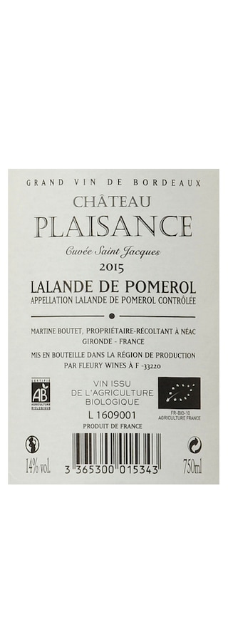 France - Frankrijk | Bordeaux - Lalande de Pomerol | Château Plaisance Cuvée St-Jacques 2015 | BIO 