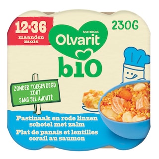 Olvarit | Bio | Maaltijd | Pastinaak Rode linzen Zalm | 12M | Bio 