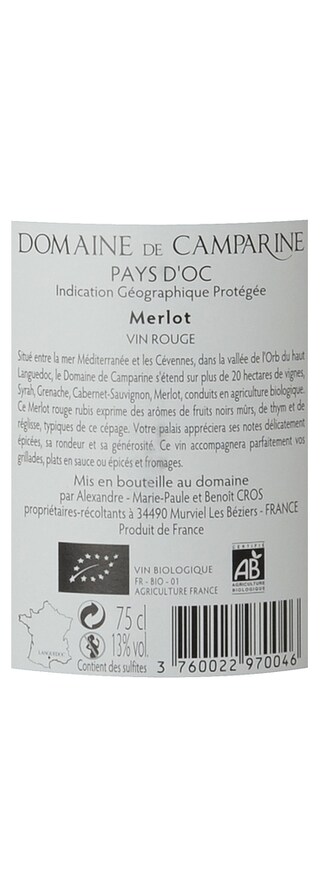 France - Frankrijk | Midi de la France - Oc IGP | La Camparine Merlot Rouge | Bio 