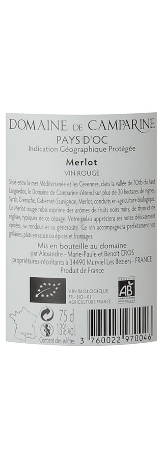 France - Frankrijk | Midi de la France - Oc IGP | La Camparine Merlot Rouge | Bio 