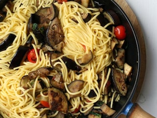 Spaghetti met aubergines