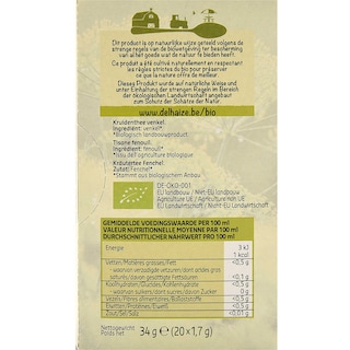 Delhaize | Bio | Kruidenthee | Venkel | Zakjes | Bio 20 x 1,7 gr