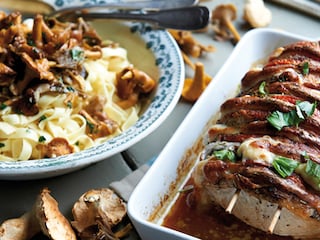 Rôti Orloff à l’italienne et tagliatelles aux champignons des bois