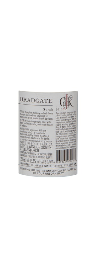 Afrique du Sud - Zuid-Afrika | Western Cape | Jordan Bradgate Syrah 2016 