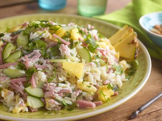 Salade de riz au jambon et à l’ananas