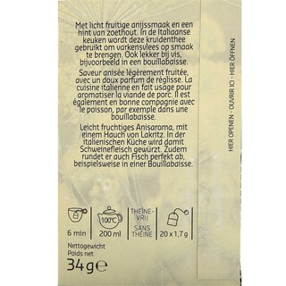 Delhaize | Bio | Tisane | Fenouil | Sachets | Bio 20 x 1,7 gr