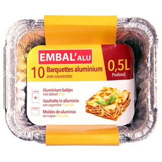 EMBAL'alu | Barquettes Aluminium | 0.5L | Avec Couvercles | 10st 