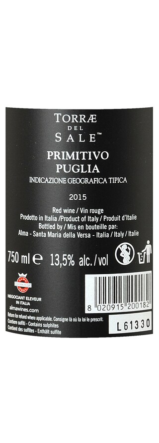 Italie - Italië | Puglia - Salento IGT | Torrae del Sale Primitivo Salento R 