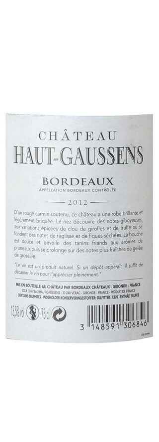France - Frankrijk | Bordeaux - Bordeaux AC | Château Haut Gaussens  2012 