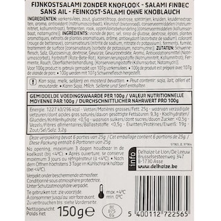 Delhaize | Fijnkostsalami Zonder Look 
