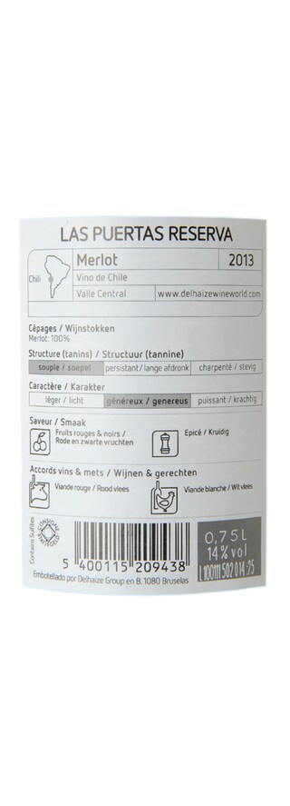 CHILI - COLCHAGUA VALLEY | Colchagua Valley | Las Puertas Merlot Reserva 2013 