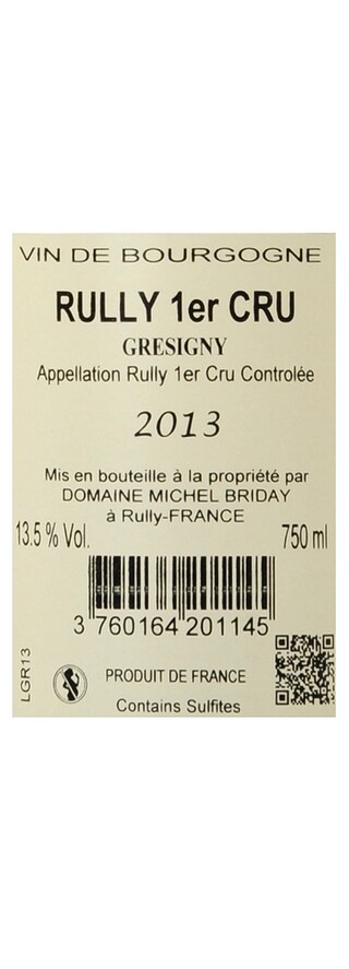 France - Frankrijk | Bourgogne - Côte Chalonnaise | Rully 1er Cru Gresigny 13 Wit 