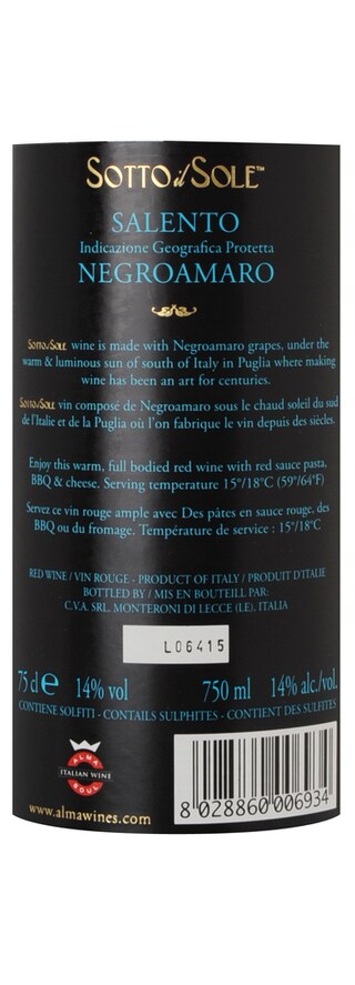 Italie - Italië | Puglia - Salento IGT | Sotto Il Sole Negroamaro 2015 