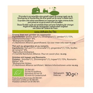 Delhaize | Bio | Green | Tea | Ginger | Rosemary | Bio 30 gr