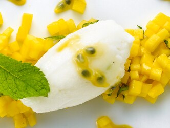 Tartare de mangue et sorbet de citron vert