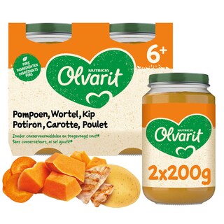 Olvarit | Maaltijd | Pompoen Wortelen Kip | 6M 2 x 200 gr