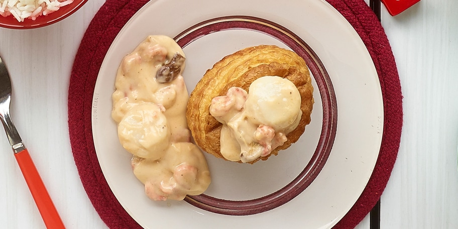 Vol-au-vent aux crevettes grises, St-Jacques et pleurotes