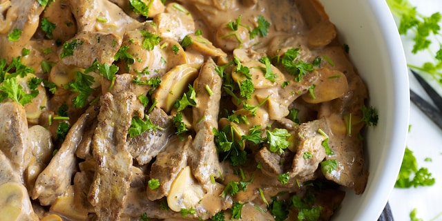 Steakreepjes Stroganoff