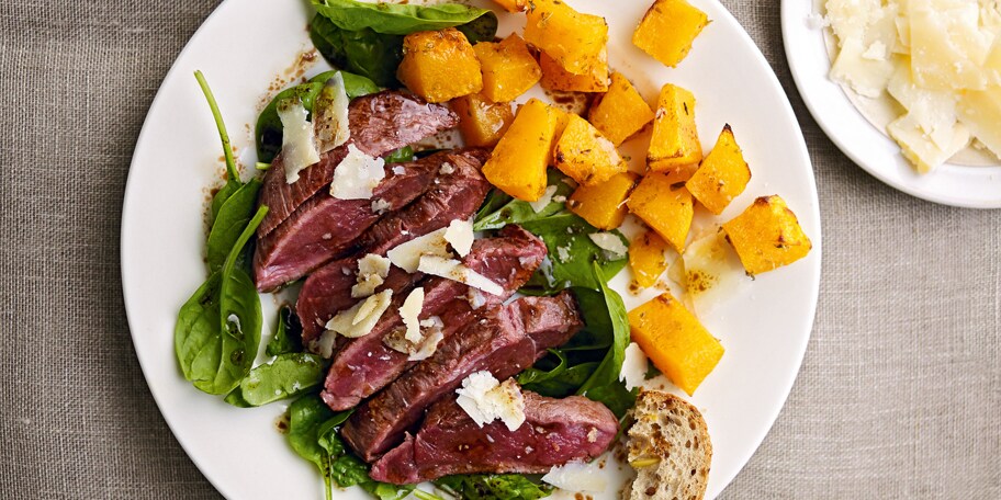 Tagliata de marcassin et dés de potiron rôtis
