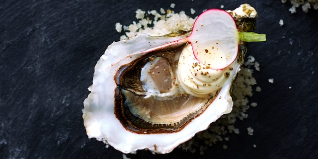 Oesters met zure room en radijs